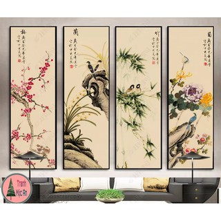 BỘ 4 TRANH TỨ QUÝ thương hiệu Mộc An size 25x75cm Tranh treo tường trang trí phòng khách tráng gương đẹp chất lượng cao