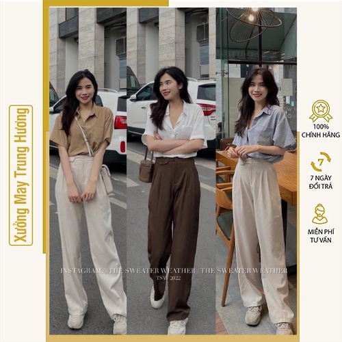 Quần ống rộng nữ lưng cao chất ruby siêu đẹp, quần tây ống suông nữ dáng dài 4 màu đen , be , nâu , trắng mã 6321