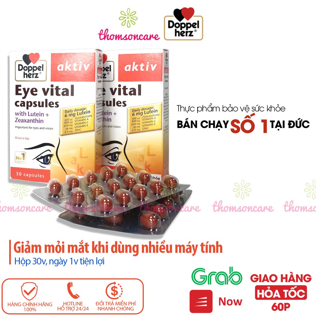 Viên sáng mắt Aktiv Eye Vital của Doppelherz Aktiv từ Đức, giảm mỏi mắt, bổ mắt từ vitamin A, lutein