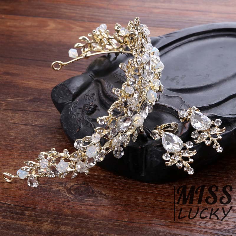 Set 1 vương miện + 1 đôi khuyên tai nữ đính đá thời trang