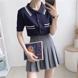 Áo len mongtoghi 2 túi phối kẻ
