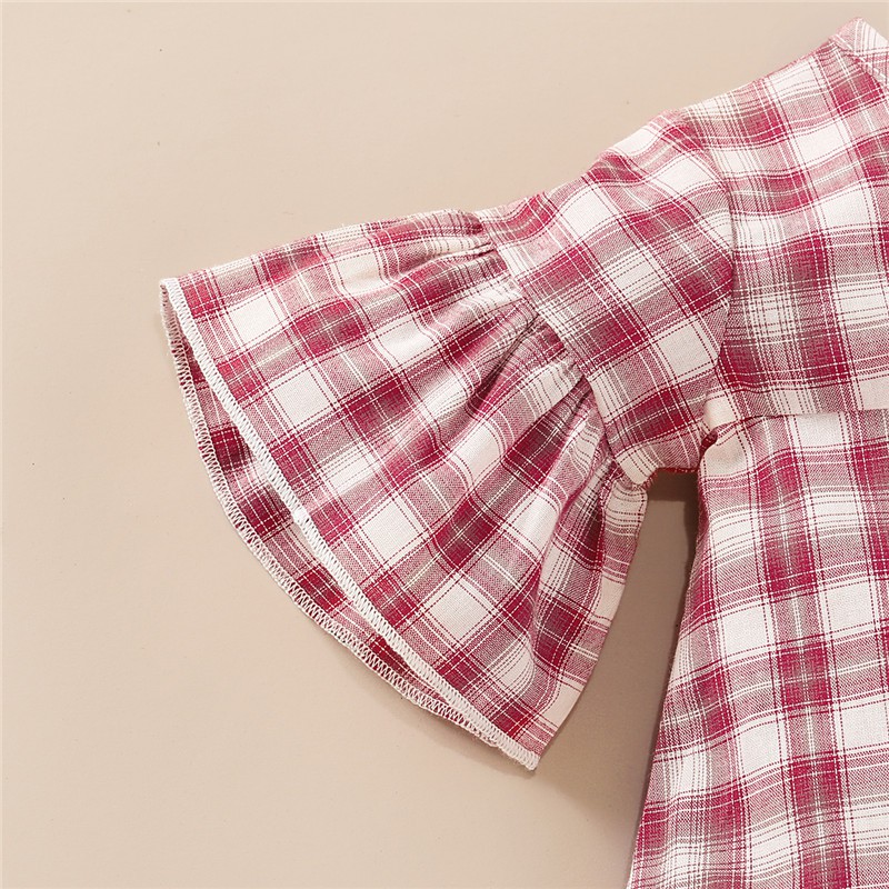 Mikrdoo Bộ gồm áo tay ngắn họa tiết ca rô và quần short thời trang cho bé gái