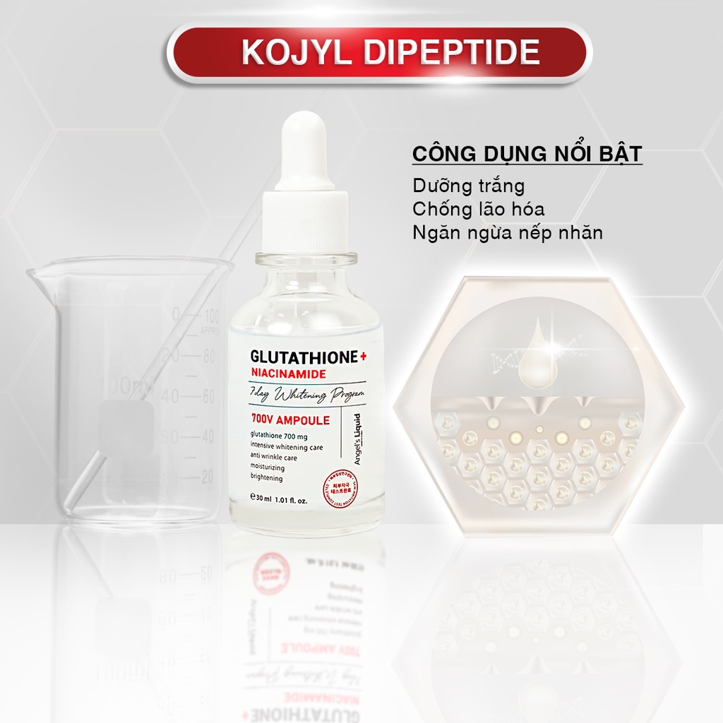 Bộ Sản Phẩm Huyết thanh, Kem dưỡng trắng se khít lỗ chân lông Angel's Liquid Glutathione Plus Niacinamide Serum &amp; Cream