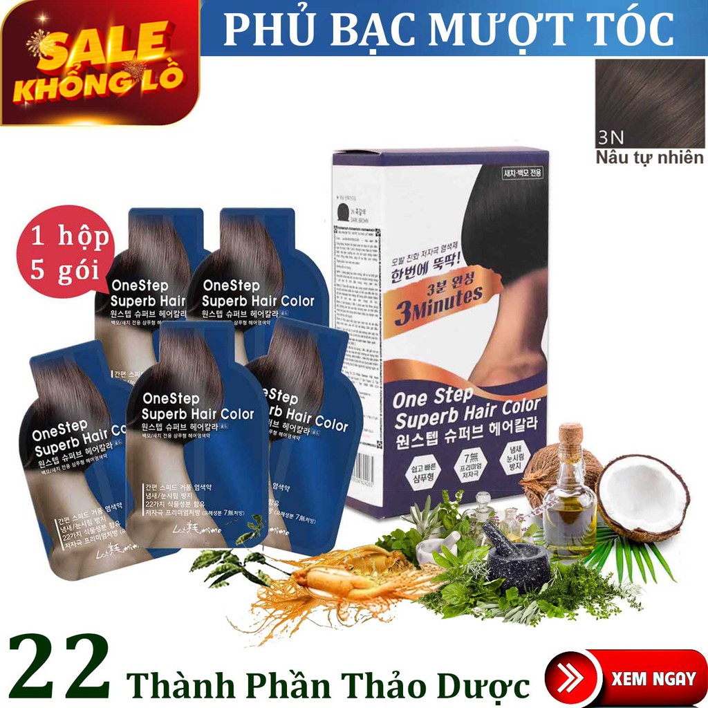 Màu Nhuộm Mượt Tóc Phủ Bạc 22 Thành Phần Thảo Dược LetMimo Nâu Tự Nhiên Hộp 5 gói, bestke
