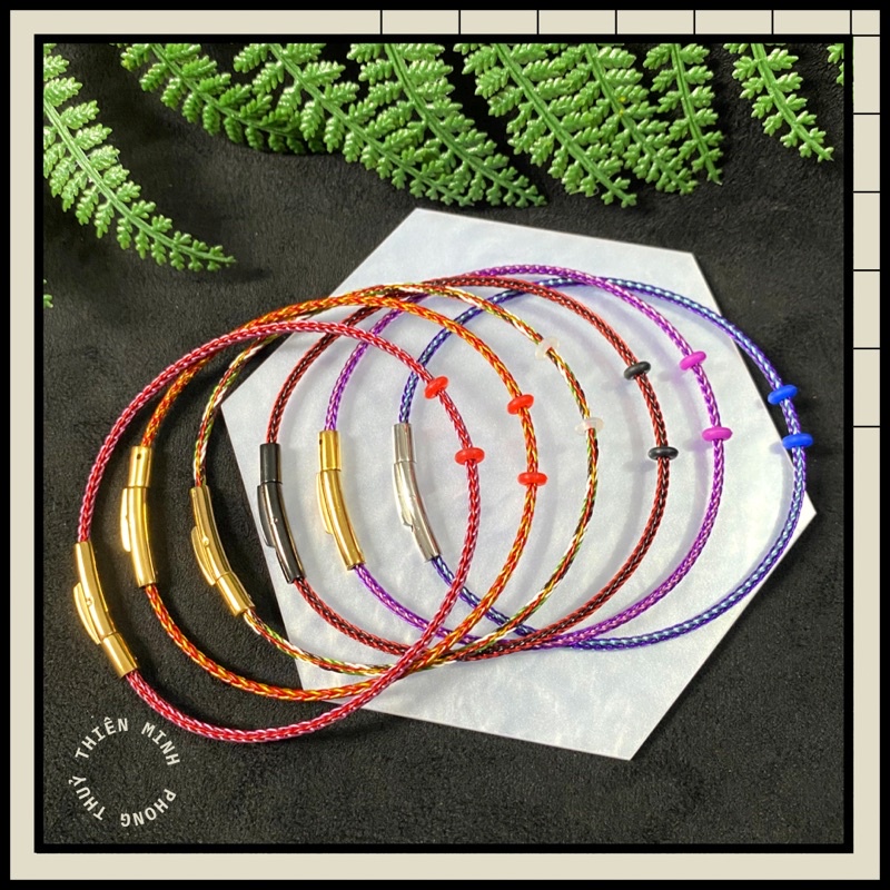 Vòng tay dây lõi thép khoá titan cỡ 2li siêu bền màu mix sọc nhiều màu lạ mắt