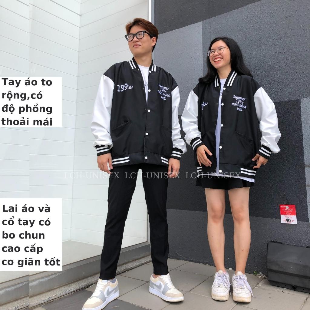 Áo bomber unisex form rộng vải dù 2 lớp thêu 199X Áo khoác bóng chày nam nữ hàn quốc LCH