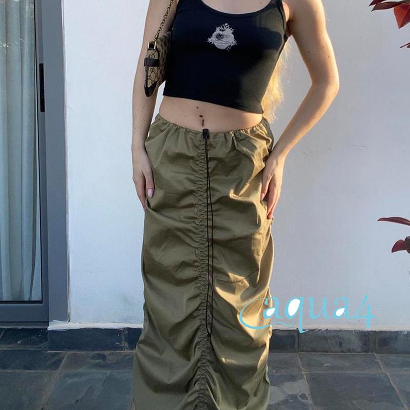 Chân Váy Baggy Dài 2000s Màu Xanh Lá Phong Cách Retro Harajuku Thời Trang Cho Nữ Y2K