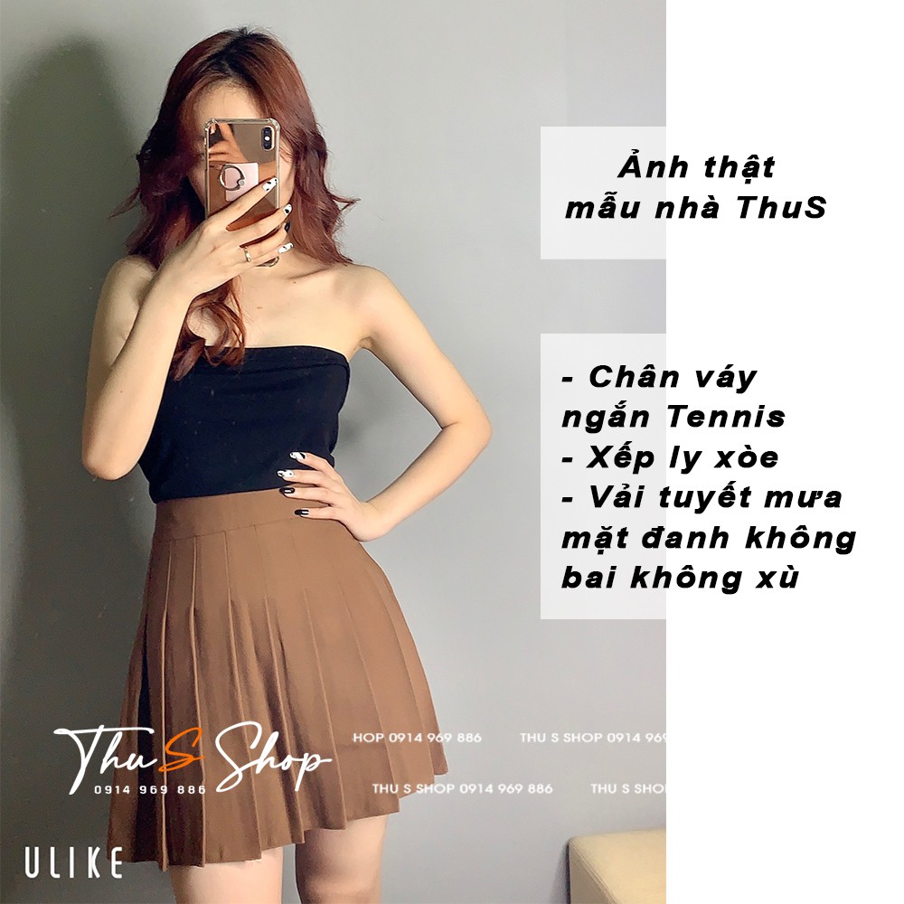 Chân váy tennis cạp lưng cao dáng xòe, Váy ngắn xếp ly có lót màu ĐEN/TRẮNG/NÂU CV1D06