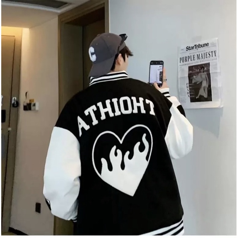 Áo bomber phối tay da chữ E TC6