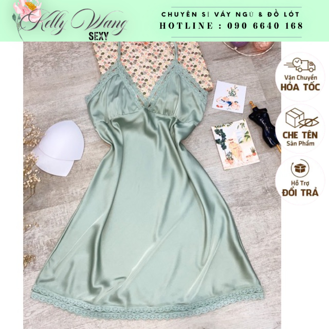 Sx 638 váy ngủ lụa satin - đầm ngủ cao cấp -Kellywang