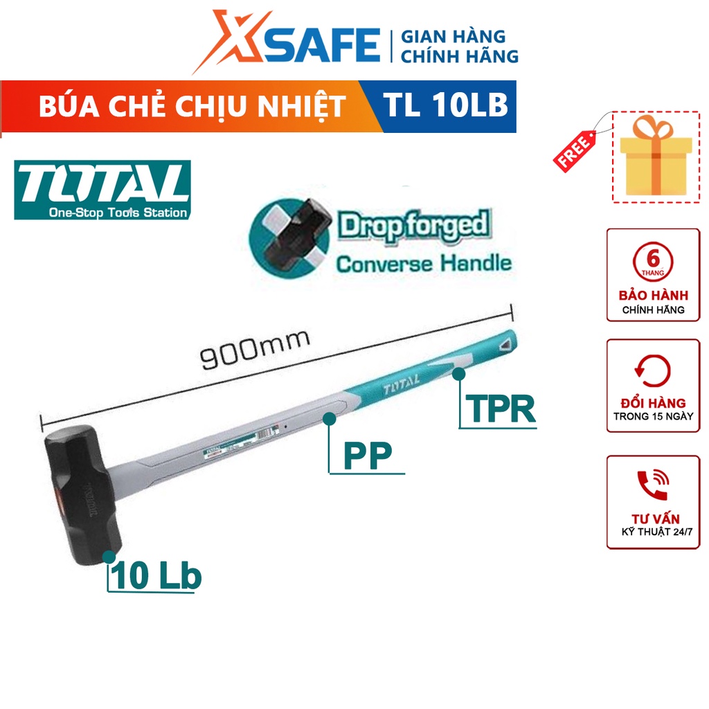 Búa chẻ 10LB TOTAL THT75110D, đầu búa chịu nhiệt, thép cacbon 45 #, gõ dụng cụ, gò và tán kim loại [CHÍNH HÃNG][XSAFE]