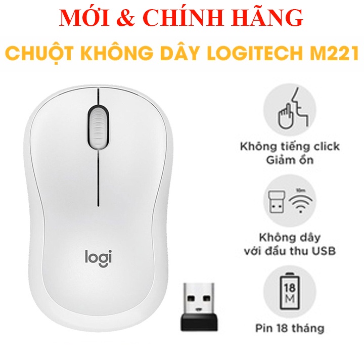 Chuột Logitech M221 Không dây Wireless Silent giảm tiếng ồn