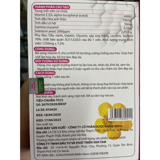 ✅ Vitamin E đỏ kết hợp tinh dầu hoa anh thảo