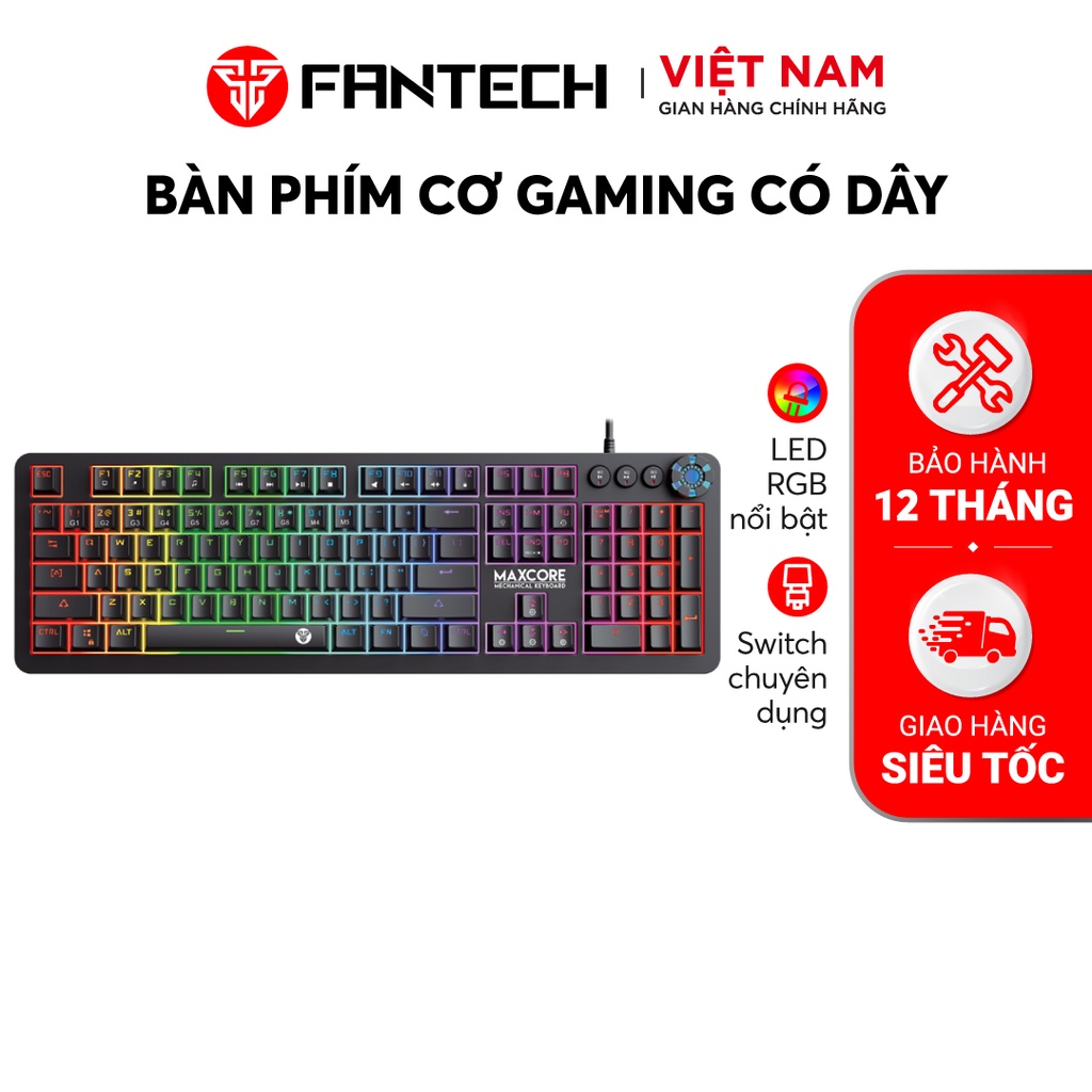 [Mã BMLT100 giảm đến 100K đơn 499K] Bàn Phím Cơ Gaming Full-sized Có Dây Fantech MK852 MAXCORE Blue/Brown Switch LED RGB