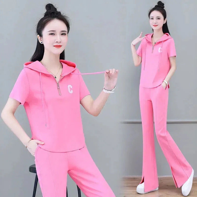 Set Đồ Thể Thao Có Áo Hoodie Tay Ngắn Thời Trang Mùa Hè Cho Nữ