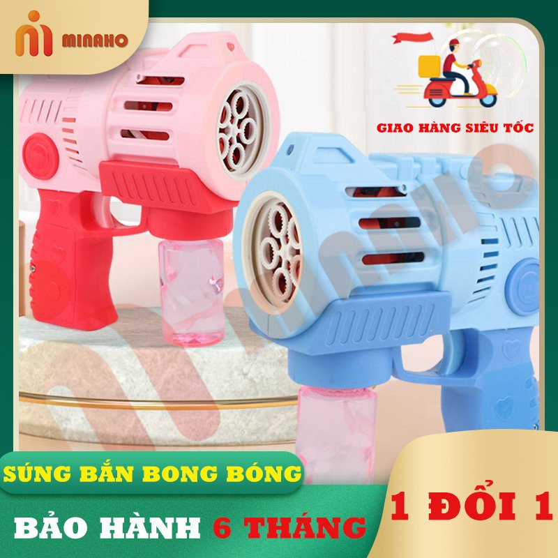 Súng bắn bong bóng 5 nòng - Đèn led siêu đẹp - Bền đẹp - ( tặng kèm 4pinAAA +2túi pha bong bóng )