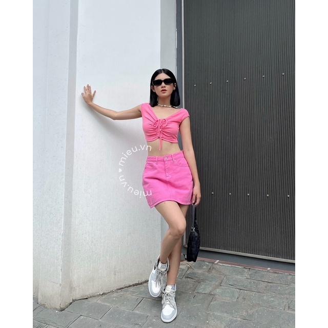 Áo croptop thiết kế dây cột chéo trước trễ vai khoe eo cực xinh MIEU - JJL22