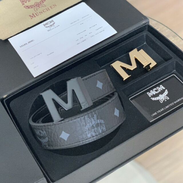Thắt lưng nam MM dây lưng nữ dây nịt mặt chữ m màu đen vàng dây da đẹp kèm Hộp Túi Giấy