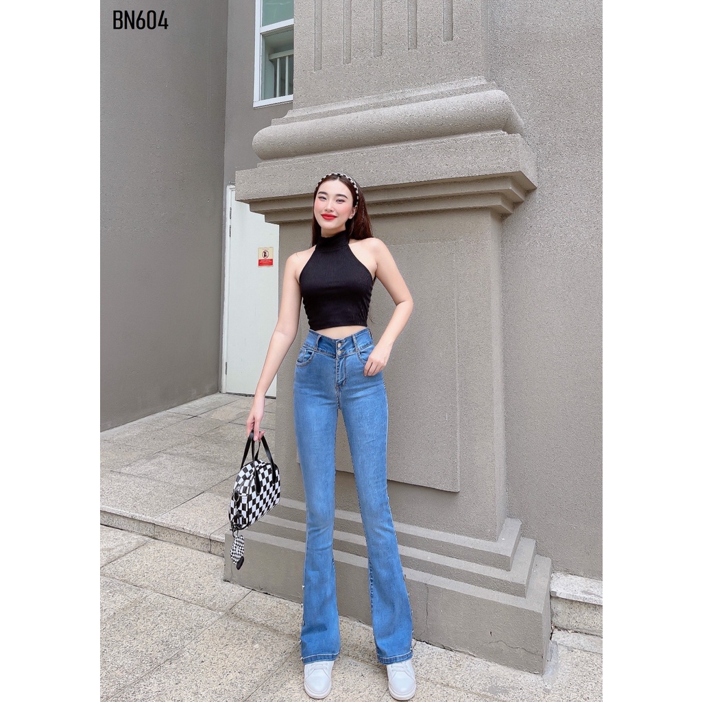 Quần jean nữ Zada BN604 nút chân xanh đá