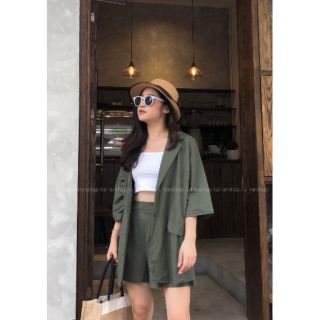 Set blazer + quần short linen( Ảnh Thật )