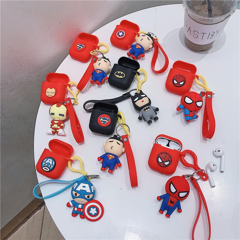 [Freeship 50k] Ốp bảo vệ Airpods silicone phiên bản có Logo Marvel và Móc Khoá