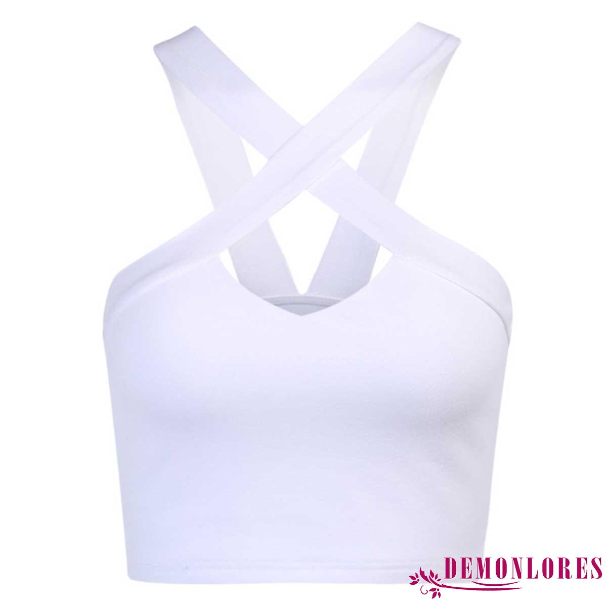 Áo Croptop Màu Trơn Thiết Kế Dây Đan Chéo Cổ Quyến Rũ Cho Nữ