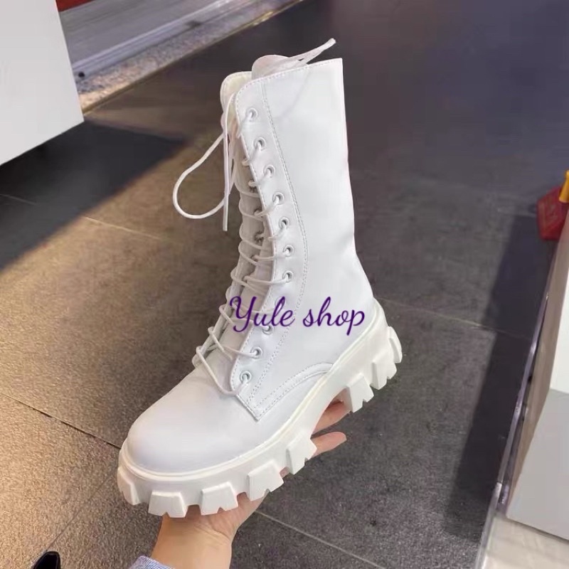 [LOẠI ĐẸP - form cứng cáp ] Boot ulzzang cao cổ 20cm buộc dây kéo khóa đế cao 5.5cm màu đen/trắng cá tính | BigBuy360 - bigbuy360.vn