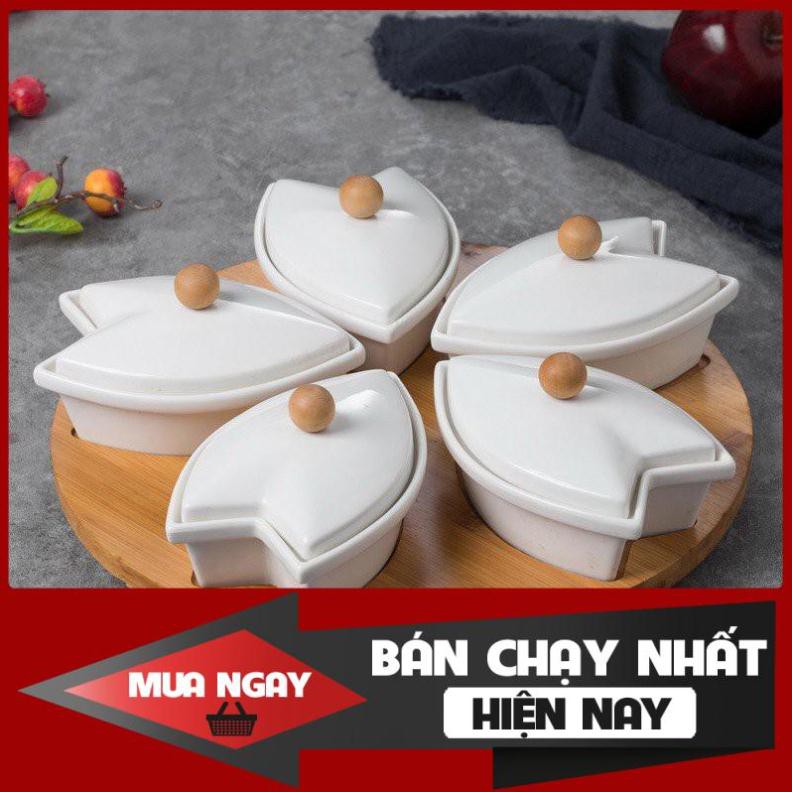 [SP BÁN CHẠY] 💥SIÊU HOT💥 Khay mứt tết / hộp đựng bánh kẹo tết bằng gốm sứ cao cấp kèm đế gỗ