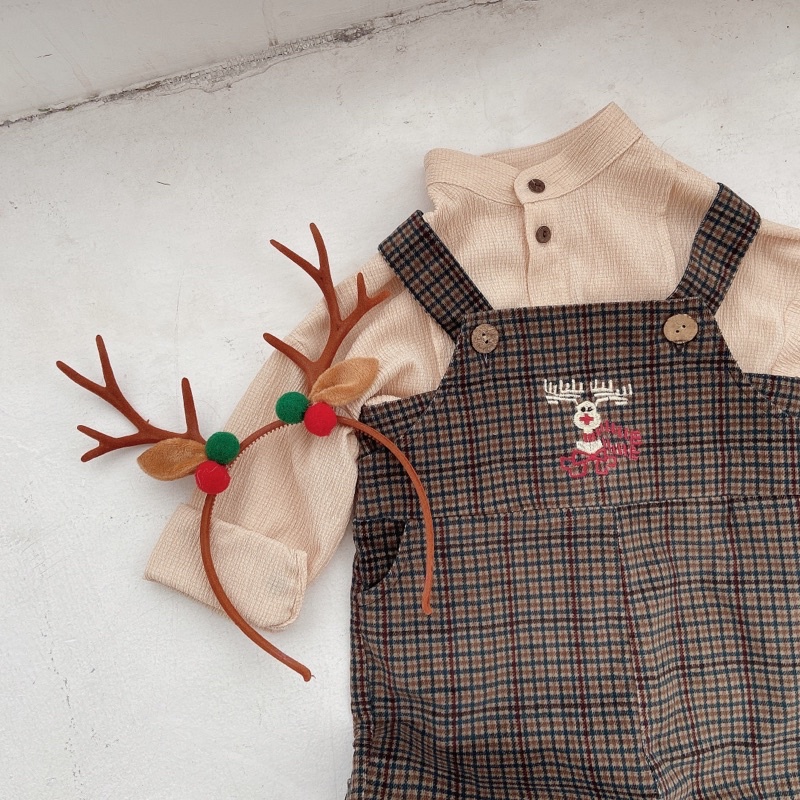 P'ti chou - Quần Yếm Noel Horn thêu tuần lộc cho bé 9kg - 20kg ( đã có sẵn )