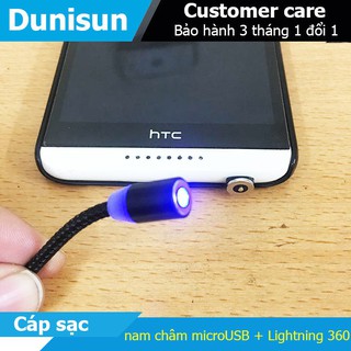 Cáp sạc từ hít nam châm 2 đầu Android và iPhone 360 độ dây dù,có LED