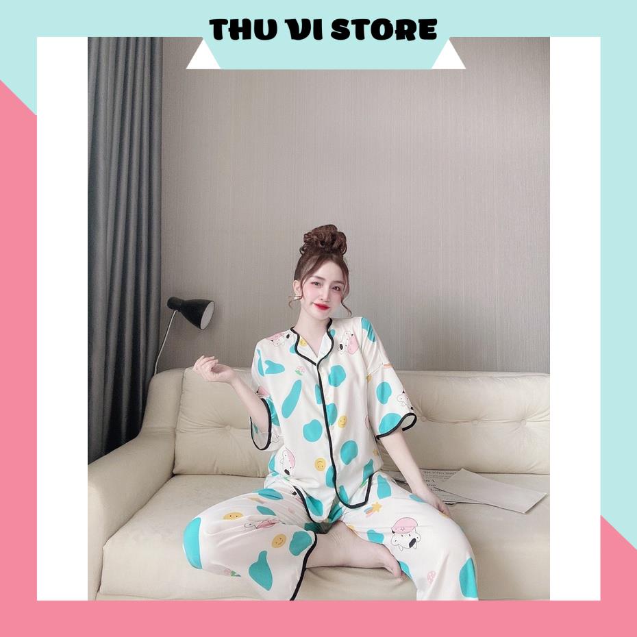 Bộ Ngủ MặC Nhà, Đồ Pijama Ngắn Tay Quần Dài Lượn Sóng Họa Tiết Bò Sữa Chất Lụa Mango Mềm Mịn, Form Dáng Rộng Rãi T | BigBuy360 - bigbuy360.vn
