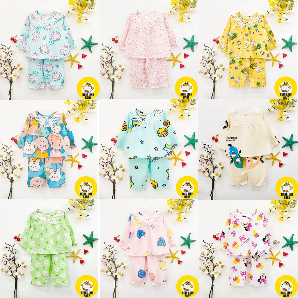 Đồ bộ dài tay bé gái, đồ tole bé gái size 7&8 mềm, mịn, thoáng  từ 14-15kg - Nghi Linh Baby