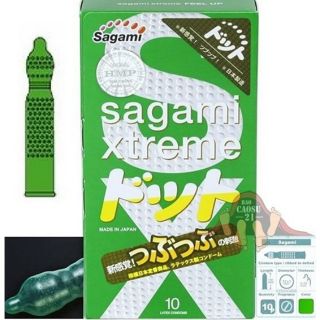 Bao cao su Sagami Xtreme Green siêu mỏng có gai nổi hộp 10 cái