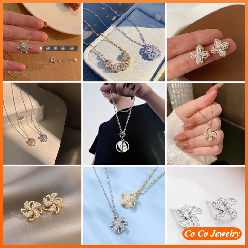 Bộ Vòng cổ + bông tai mạ bạc 925 hình cánh gió đính kim cương tinh tế phong cách Hàn Quốc cho nữ
