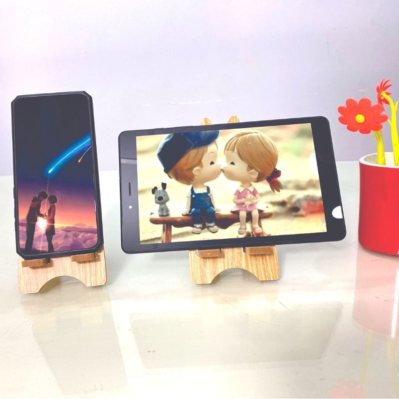 Kệ điện thoại giá đỡ máy tính bảng thông minh hình con thỏ dễ thương bằng gỗ kích thước 16.5cm x 8.2cm