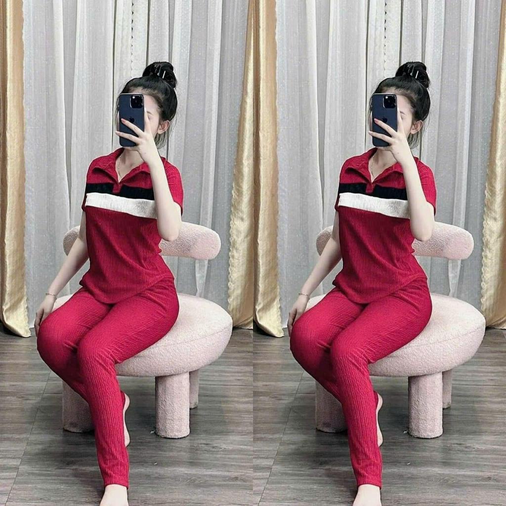 sét bộ xốp thái dài áo cổ bẻ ngắn tay