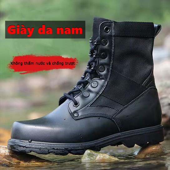 Giày da nam cao cổ  bót  Chất liệu da cao cấp chống thấm nước leo núi thể thao lính SWAT mũi thép