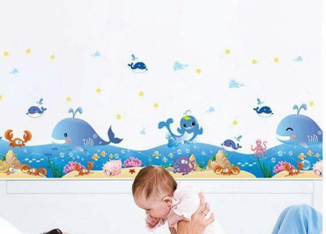 Decal dán tường chân tường cá heo xanh dài 1m3 | BigBuy360 - bigbuy360.vn