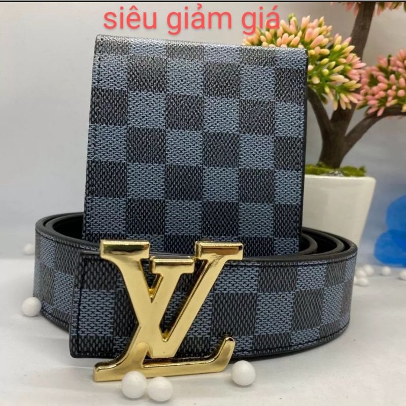 com bo thắt lưng nam dây nịt nam+ví da/Bóp nam cao cấp kẻ caro