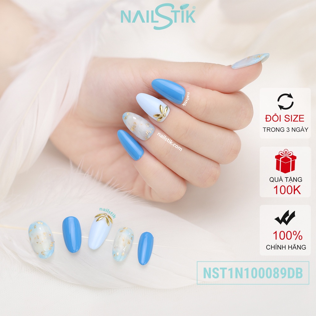 Móng úp thiết kế by NAILSTIK, màu xanh dương đậm lợt, form móng bầu ngắn/dài,  089