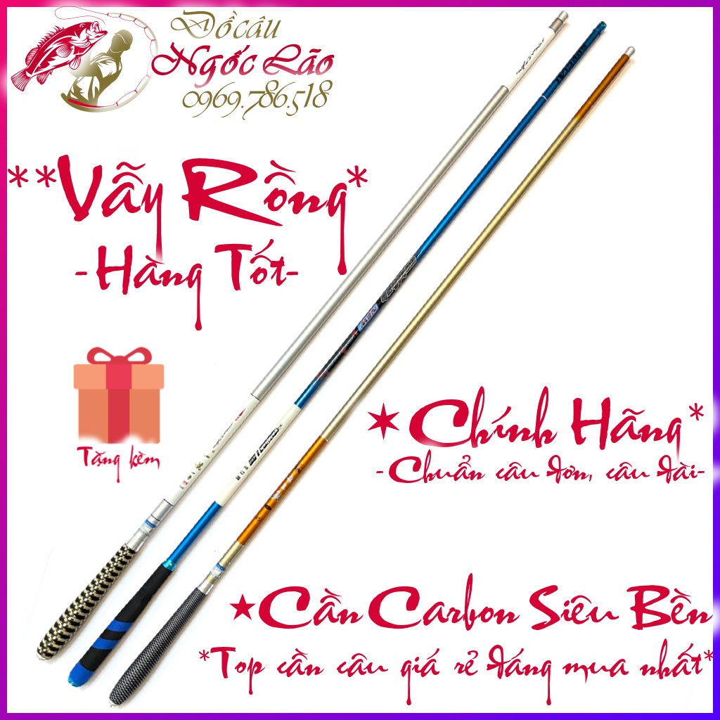 Cần Câu Cá SIÊU XỊN - VẪY RỒNG Carbon 28 R198 - Câu tay, câu đơn, câu đài, câu sông suối ao hồ ghành Loại tốt - Rẻ Nhất