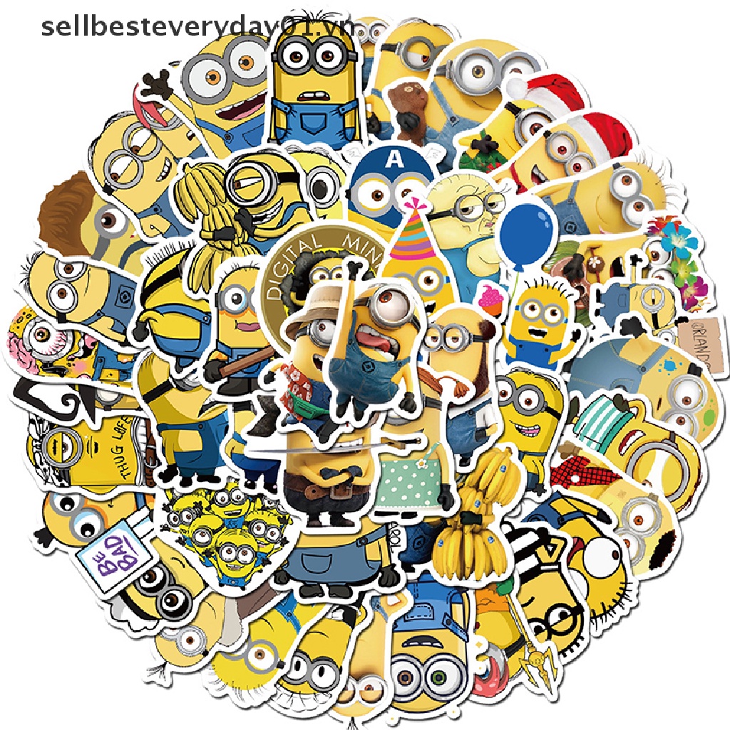 Set 50 miếng dán hình Minions vui nhộn bằng PVC trang trí điện thoại/ guitar