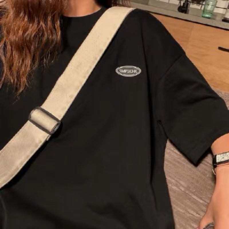 Áo thun cotton tay lỡ dáng rộng - logo