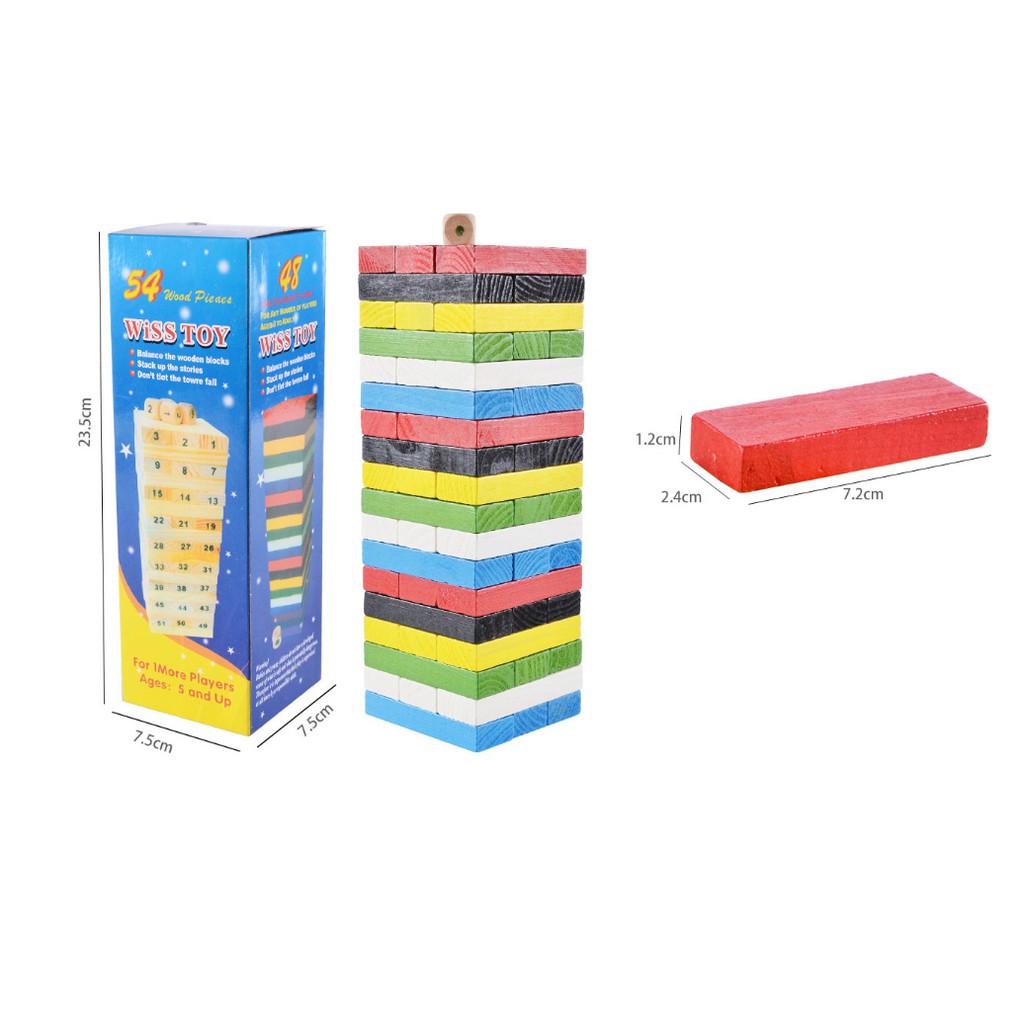 Đồ chơi rút gỗ màu 54 thanh size vừa - domino màu cho bé