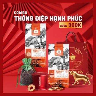Quà tặng cà phê Combo Thông Điệp Hạnh Phúc Robusta Honey cao cấp, tiết kiệm, túi quà tết tặng người thân ý nghĩa