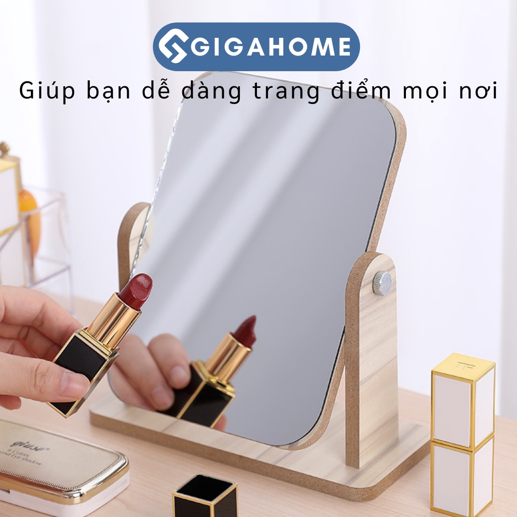 Gương Trang Điểm Để Bàn GIGAHOME Khung Gỗ Mini Decor Phòng 1056