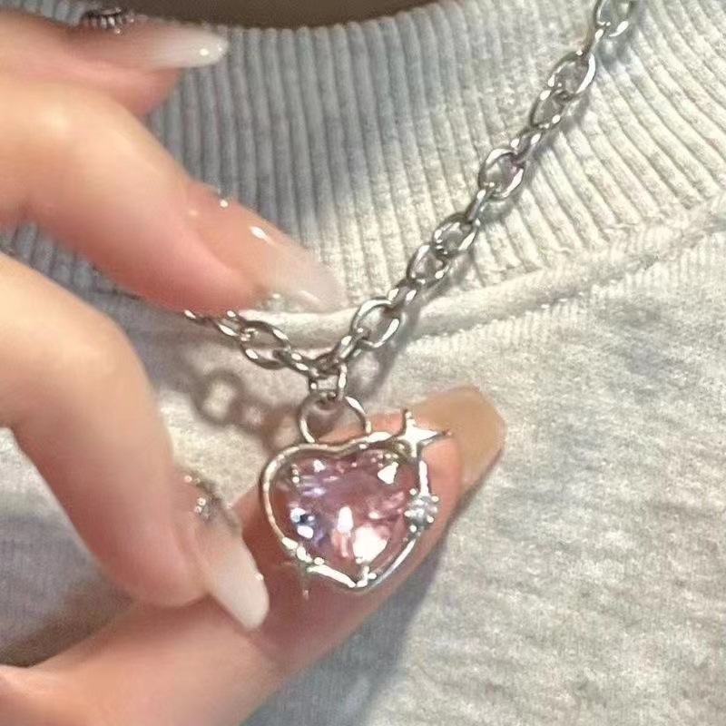 Vòng cổ Mặt Trái Tim Màu Hồng Phong Cách Hàn Quốc Thời Trang Cho Nữ