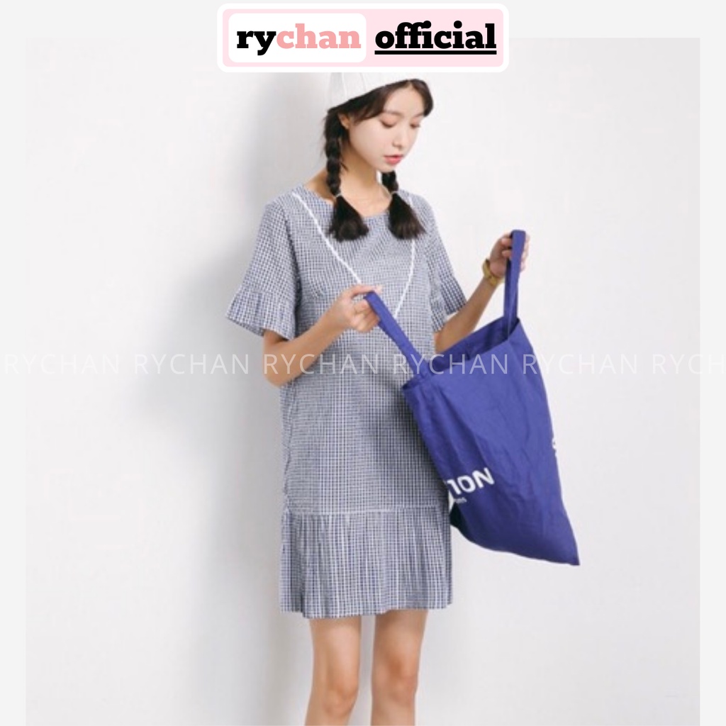 Đầm Nữ Đi Chơi Họa Tiết Caro Hot Hit Cổ Tròn Phối Ren V Đuôi Xếp Li Trẻ Trung Năng Động [ẢNH THẬT CUỐI] - DX9938