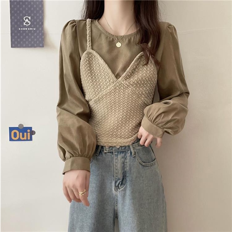 Áo Kiểu Tay Dài Giả Hai Lớp Thiết Kế Mới Thời Trang Dành Cho Nữ