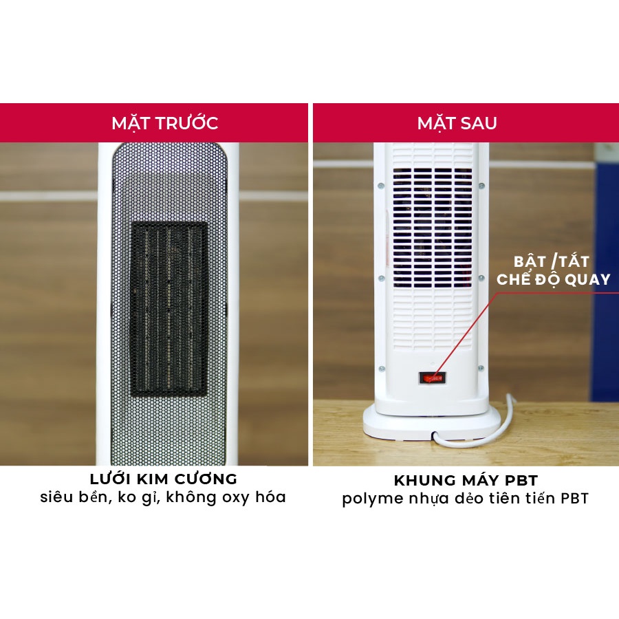 Máy sưởi gốm không khô da nhập khẩu Nhật Bản FUJIHOME , máy sưởi ấm điện mini không đốt oxi tự ngắt để sàn Ceramic